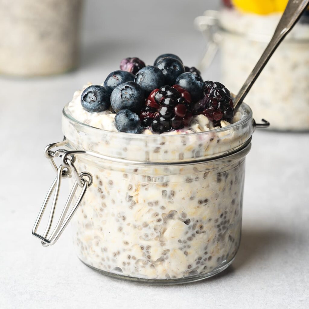 Overnight oats with almond milk and berries